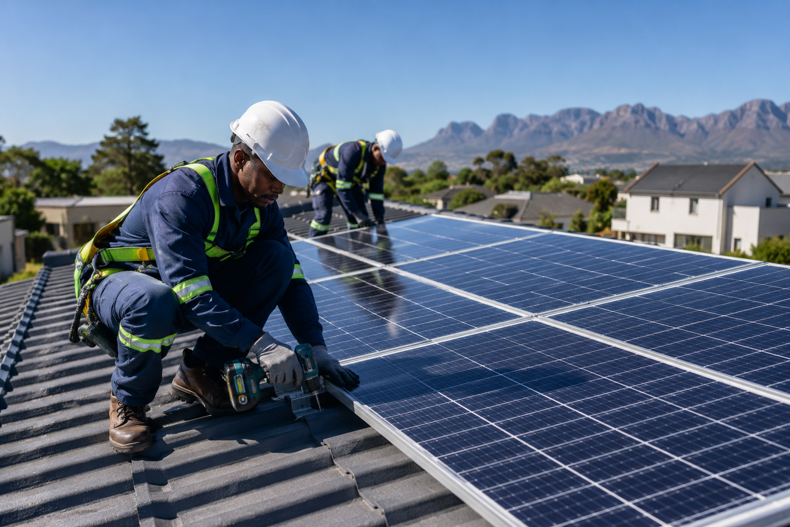 Residential solar panels on a modern home in South Africa